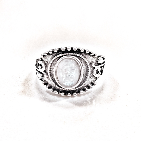 Silver Minimalist Simulated Opal Ring - Picture 1 of 4